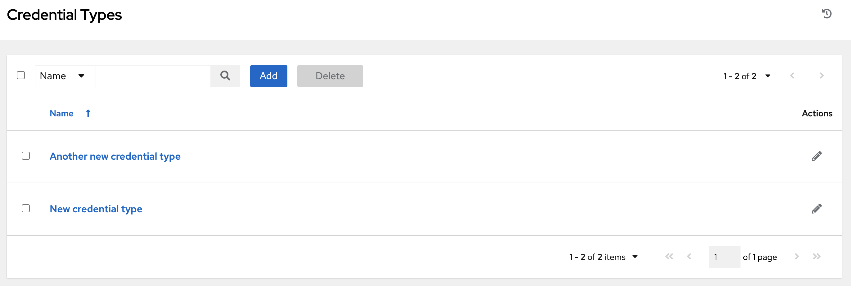 Credential Types - home with example credential types