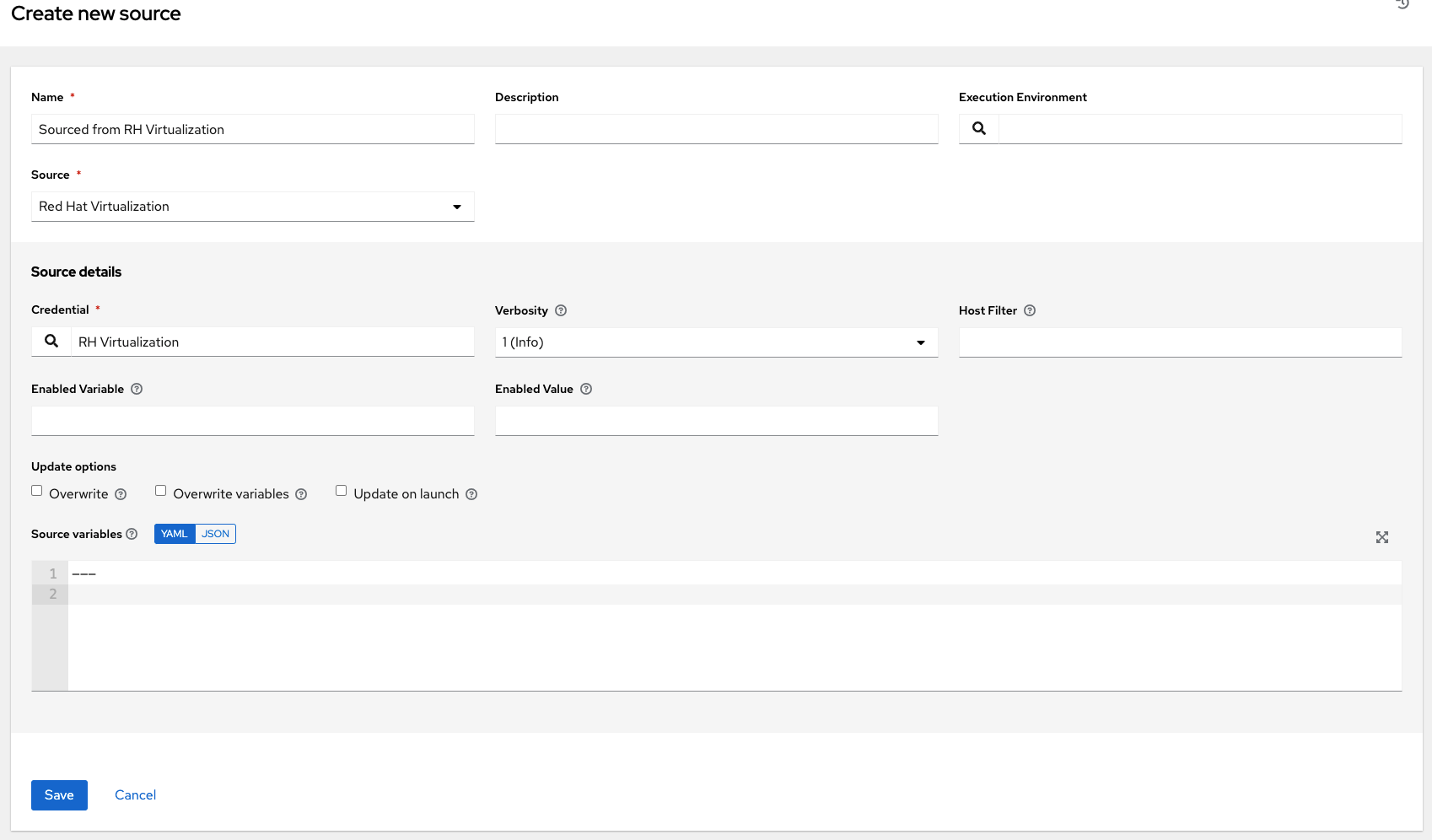 Inventories - create source - RHV example