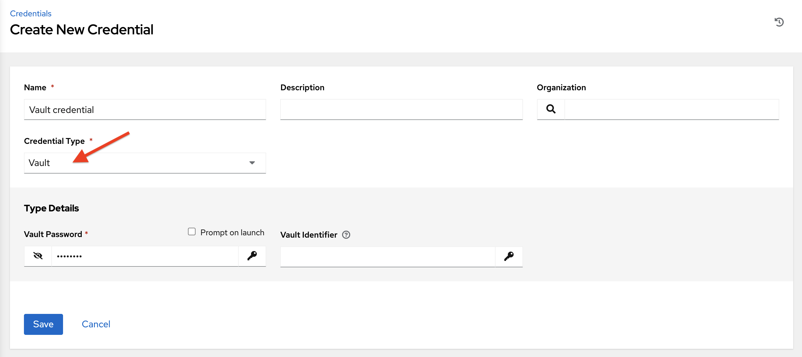 Credentials - create Vault credential