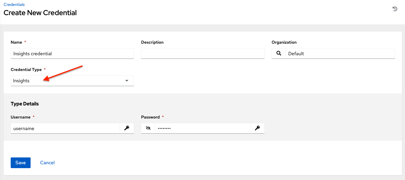 Credentials - create Insights credential