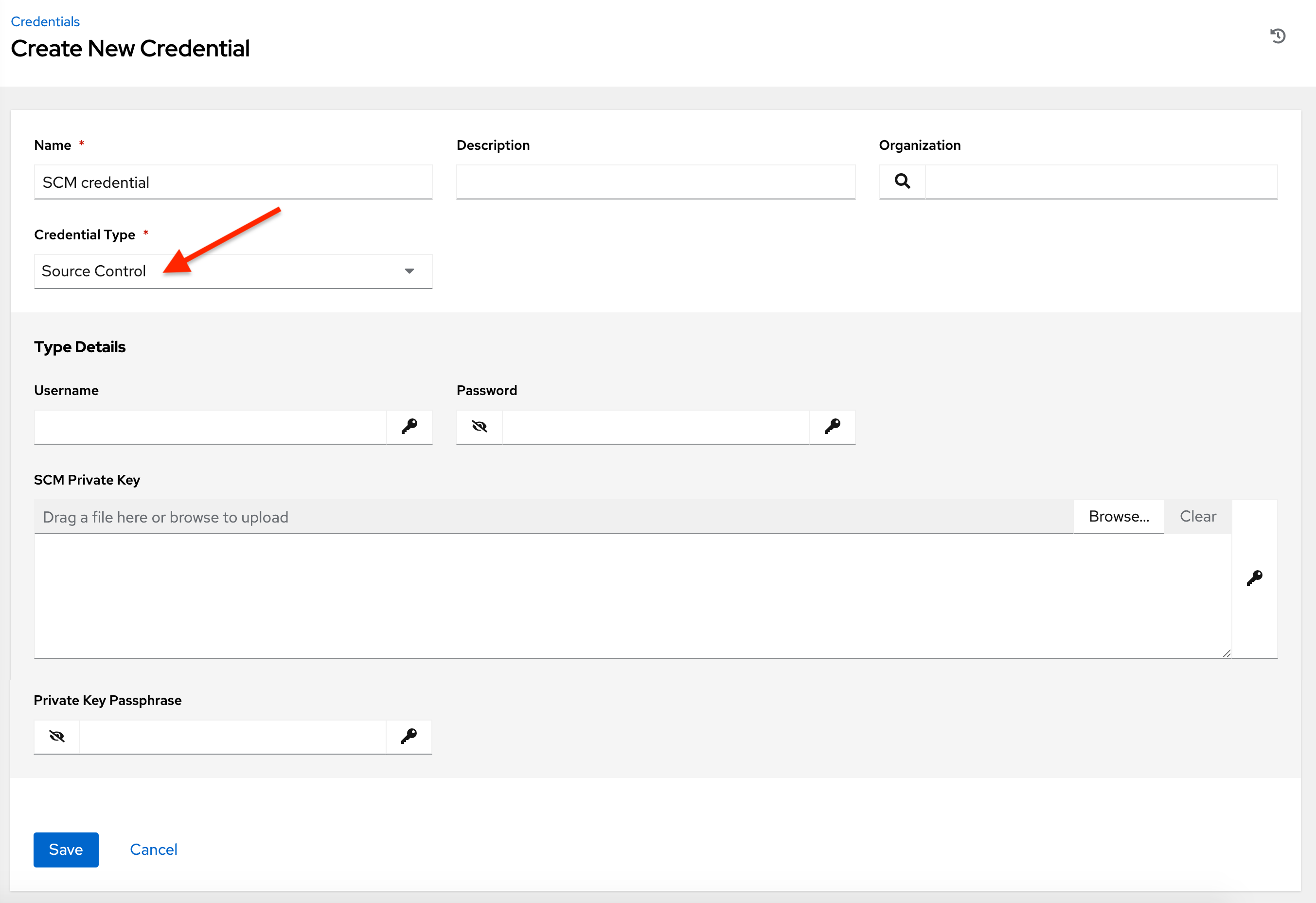 Credentials - create SCM credential