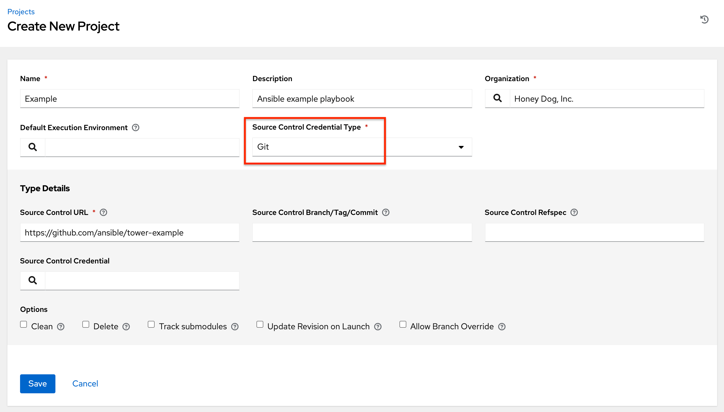 Projects - create SCM project