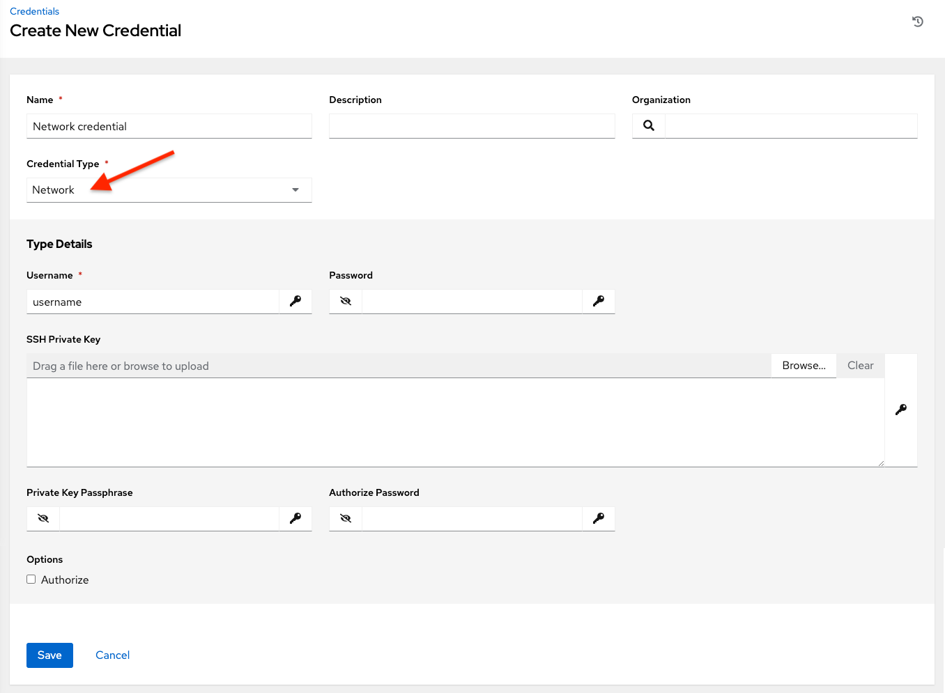 Credentials - create network credential