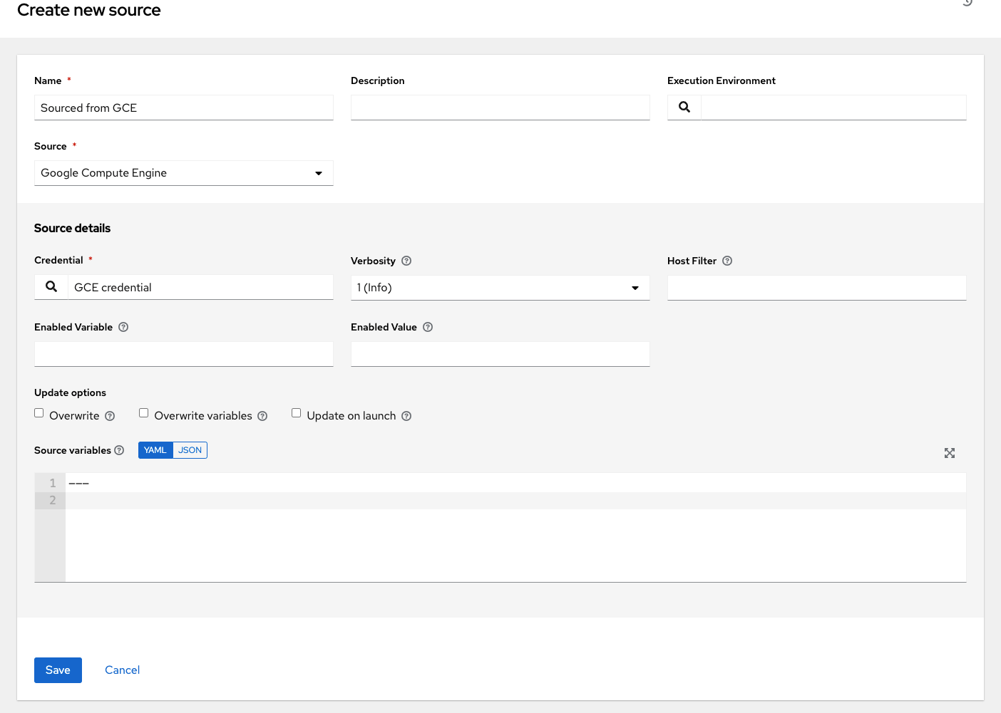 Inventories - create source - GCE example