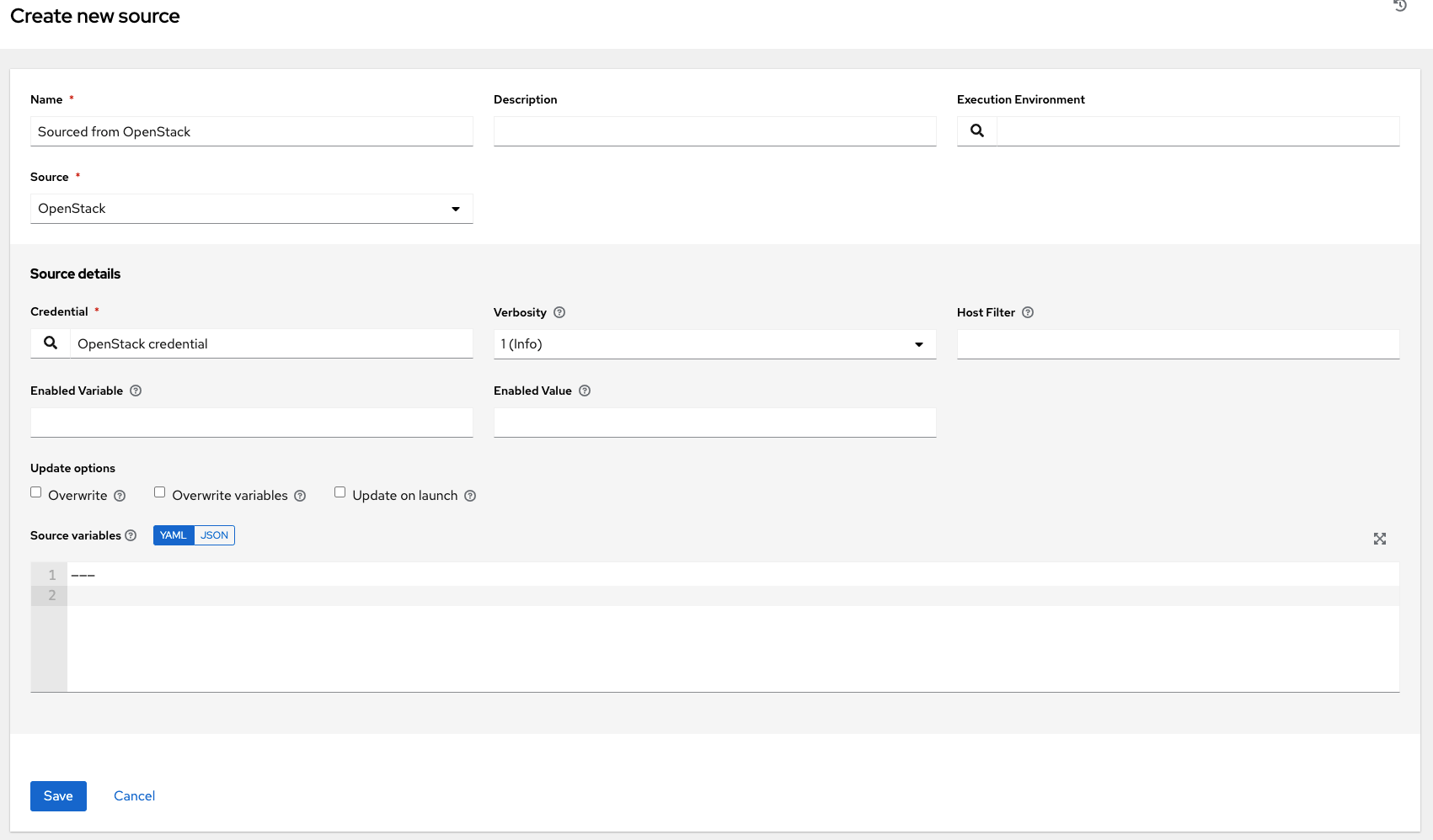 Inventories - create source - OpenStack example