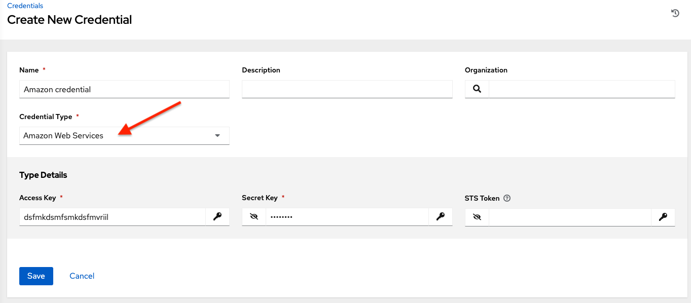 Credentials - create AWS credential