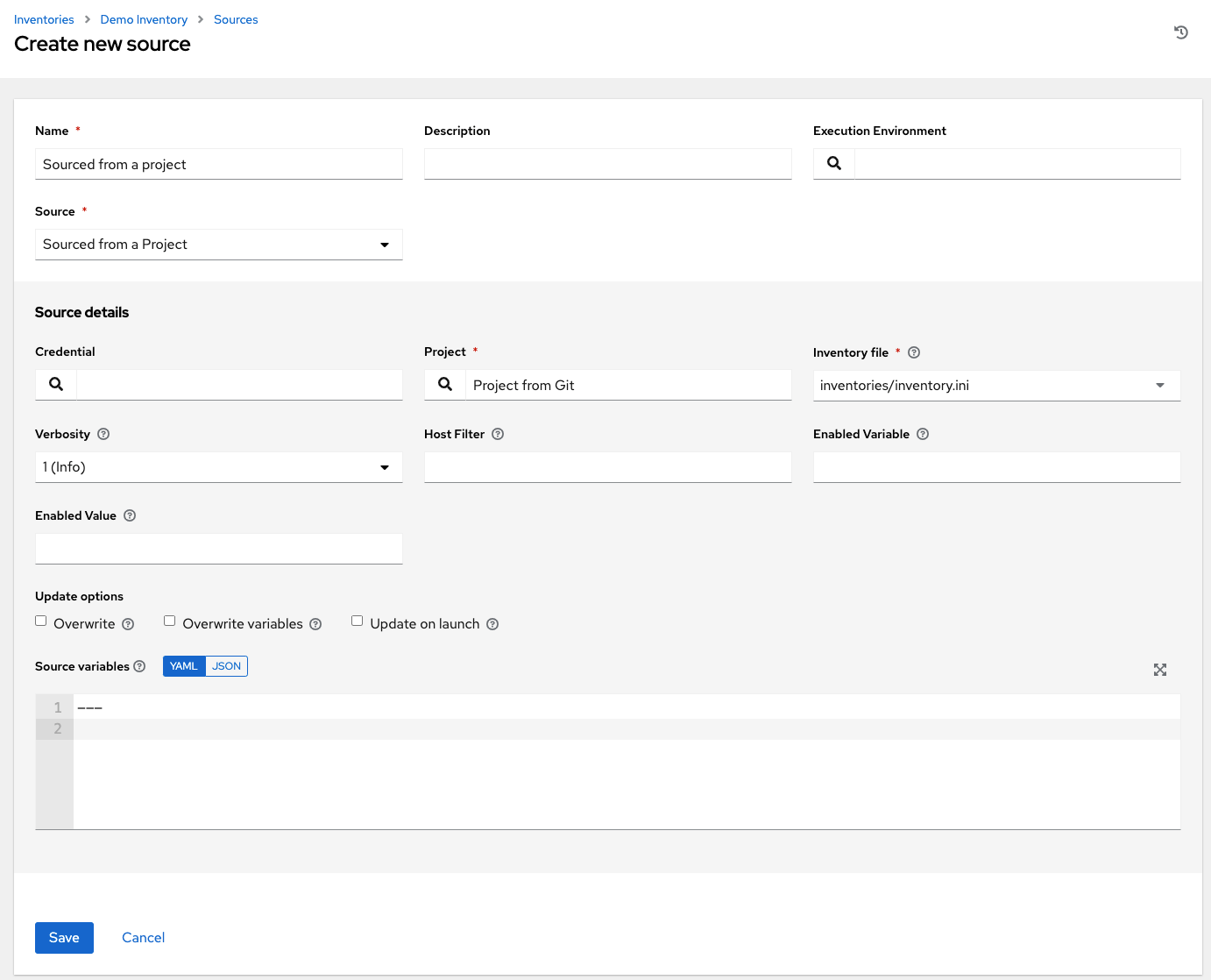 Inventories - create source - sourced from project example