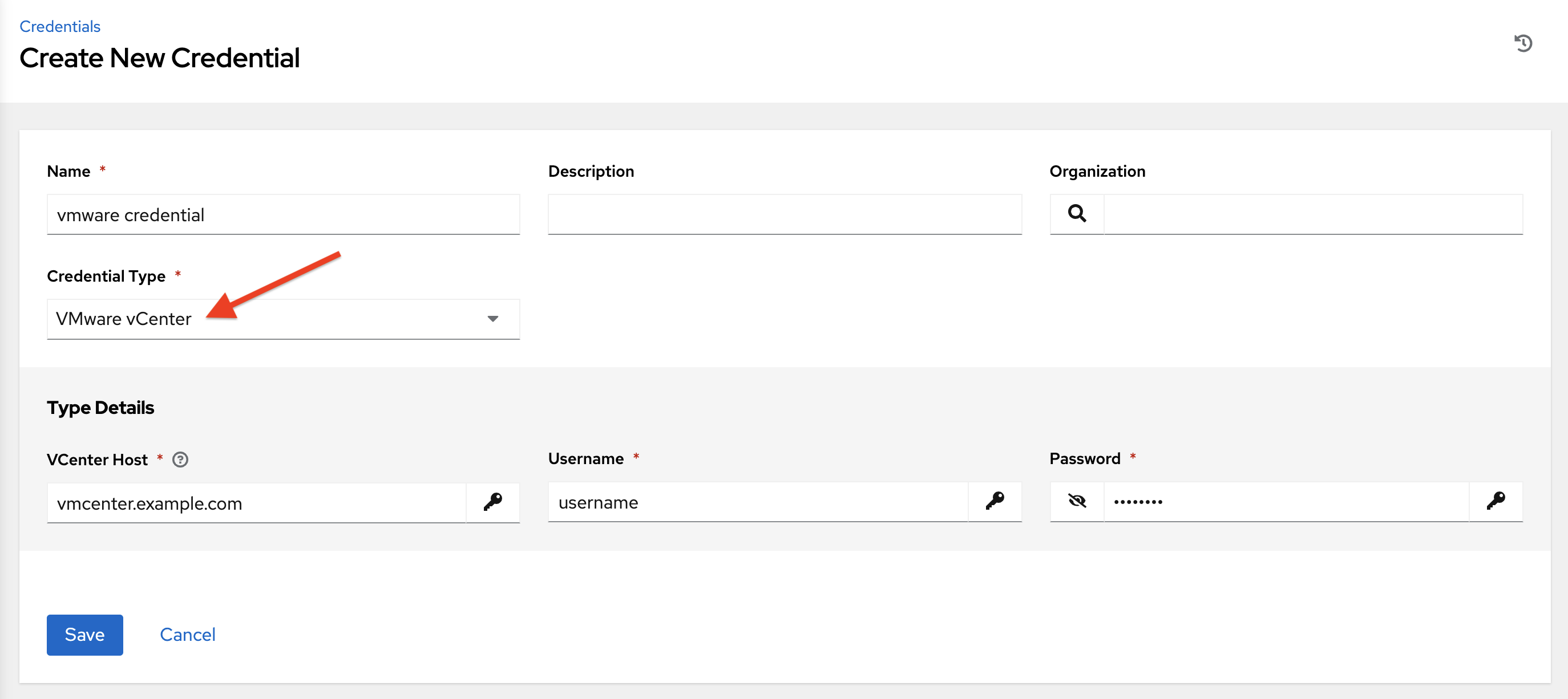 Credentials - create VMware credential