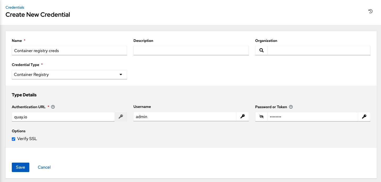 Credentials - create container credential