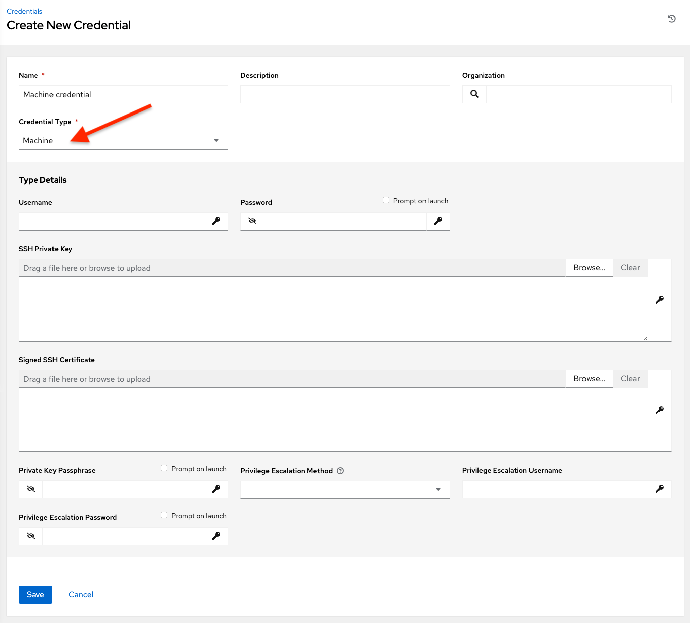 Credentials - create machine credential