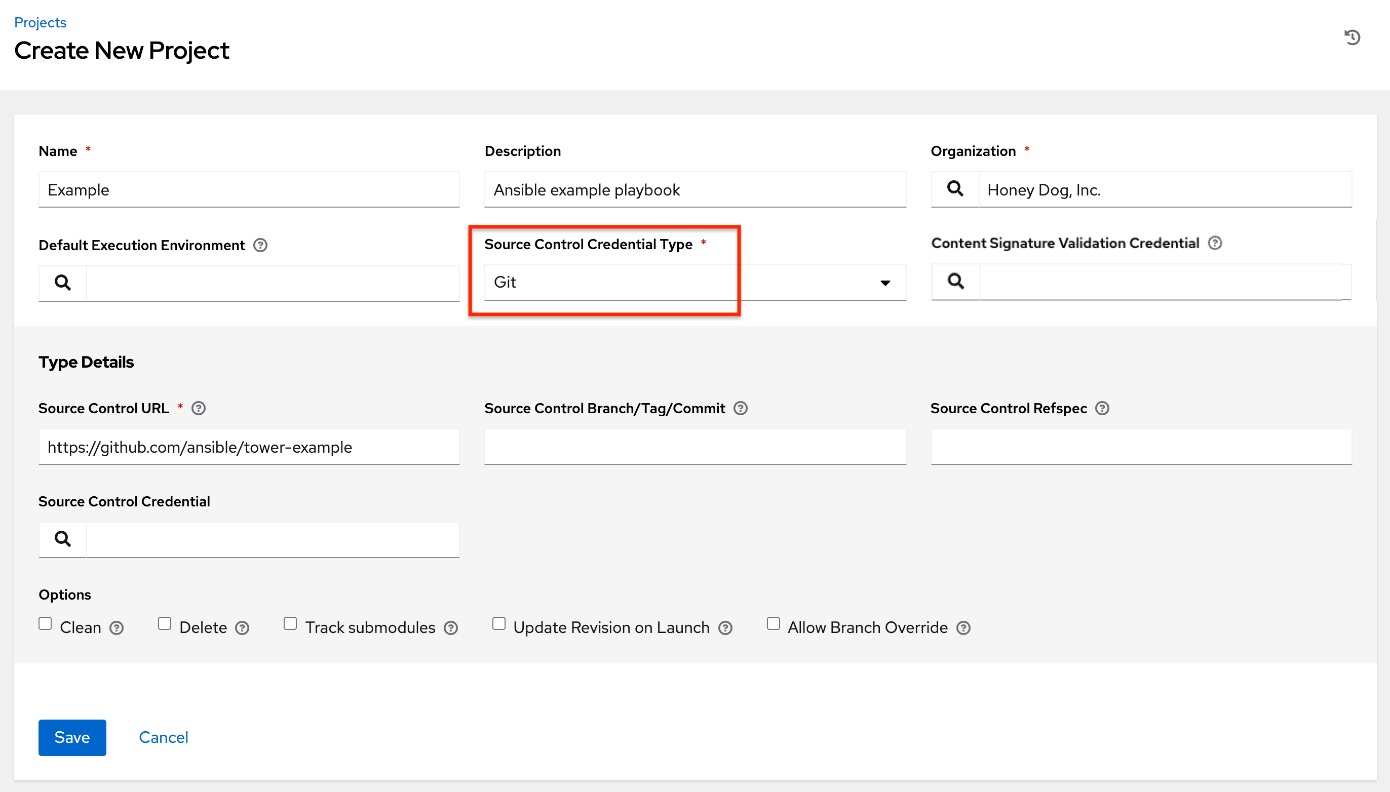 Projects - create SCM project