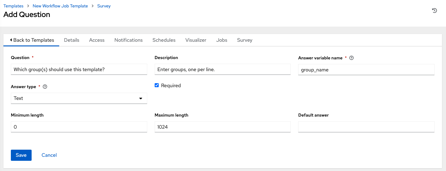 Workflow Job Template - create survey