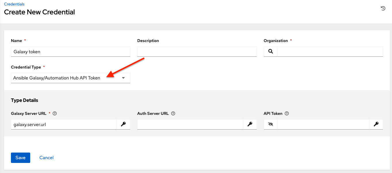 Credentials - create galaxy credential