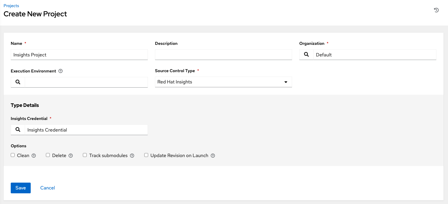 Insights - create demo insights project form