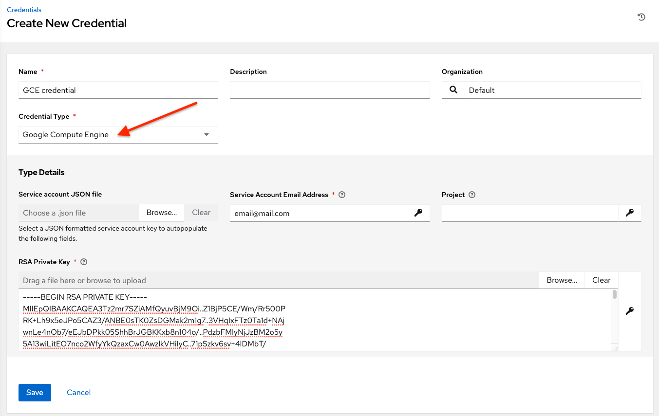 Credentials - create GCE credential