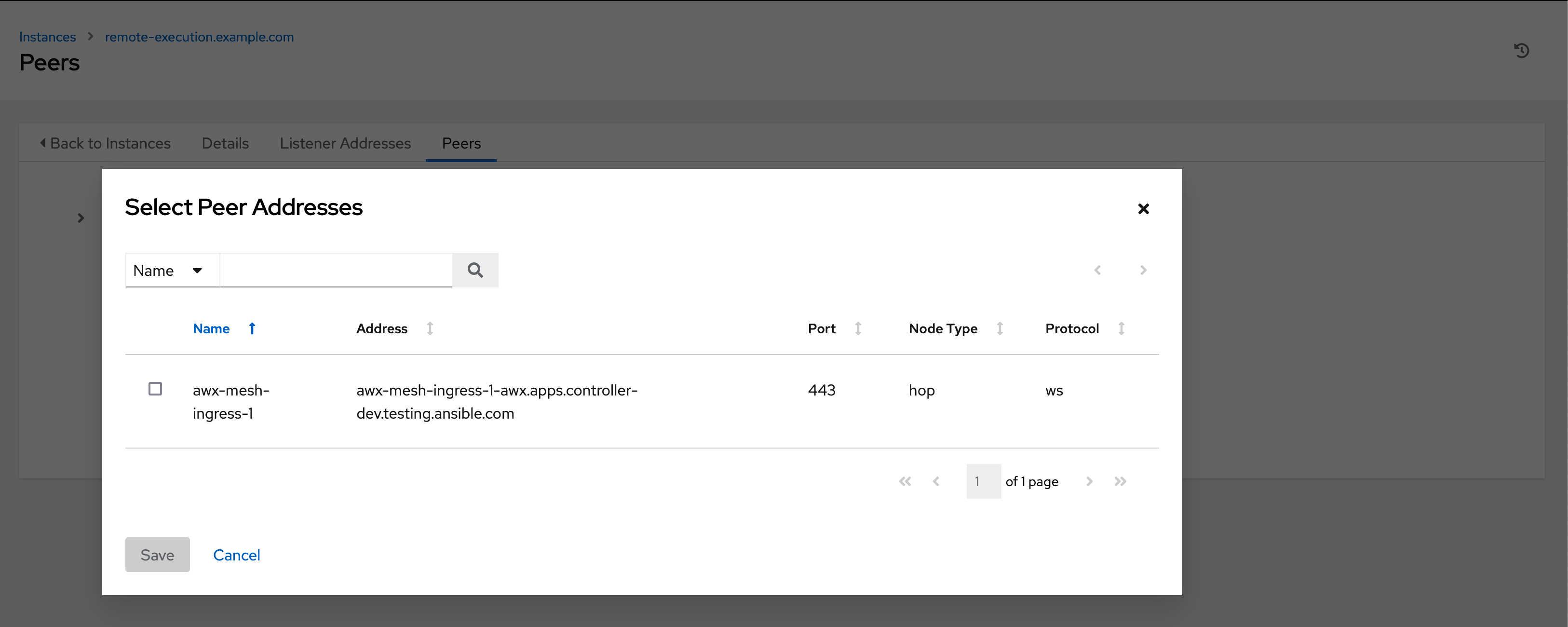 peering to mesh ingress on awx ui