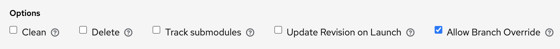 Allow Branch Override checkbox option in Project selected
